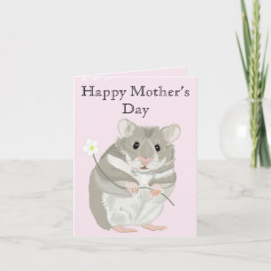 Tarjeta Lindo hámster gris y blanco sosteniendo una flor