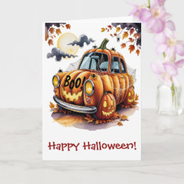 Tarjeta Lindo Jack O Lantern Calabaza Coche Espeluznante d