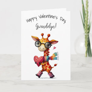 Tarjeta Lindo Jirafa Caprichoso Feliz Día de San Valentín
