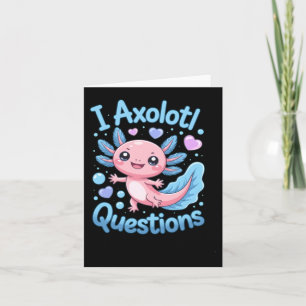 Tarjeta Lindo Kawaii Axolotl Preguntas Azul Y Rosa
