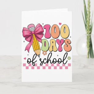 Tarjeta Lindo lazo de lápiz de 100 días de escuela Tema de