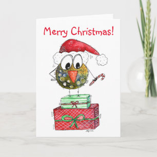 Tarjeta Lindo pájaro navideño caprichoso