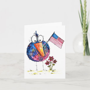 Tarjeta Lindo pájaro patriótico caprichoso con bandera