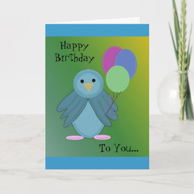 Tarjeta Lindo pájaro sosteniendo globos (Anverso)