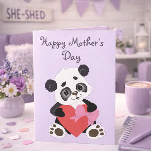 Tarjeta Lindo Panda Lila Día de la Madre
