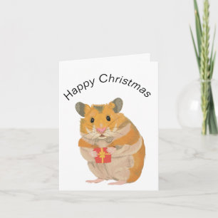 Tarjeta Lindo pequeño hámster de Navidad sosteniendo un re