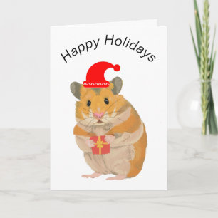 Tarjeta Lindo pequeño hámster de Navidad sosteniendo un re