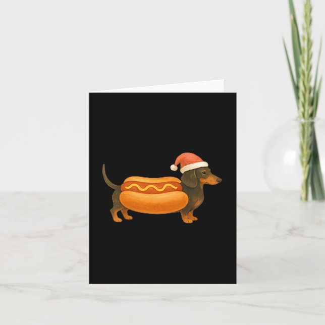Tarjeta Lindo Pequeño Navideño Divertido Hot Dog Dachshund (Anverso)