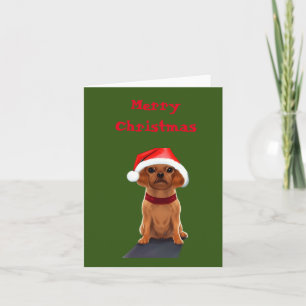 Tarjeta Lindo perrito que lleva un sombrero de Santa en bl