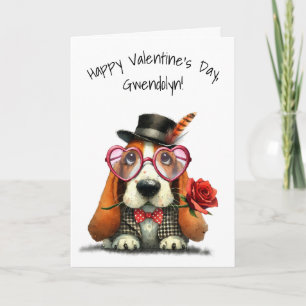 Tarjeta Lindo perro basset hound Feliz día de San Valentín