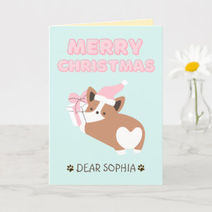 Tarjeta Lindo perro con sombrero y regalo Feliz Navidad Pa