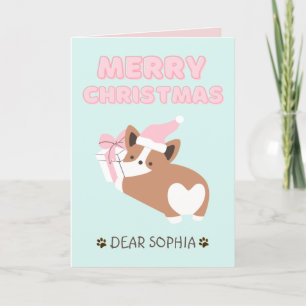 Tarjeta Lindo perro con sombrero y regalo Feliz Navidad Pa