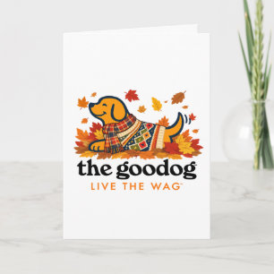 Tarjeta Lindo perro de otoño vestido con suéter Hojas de o