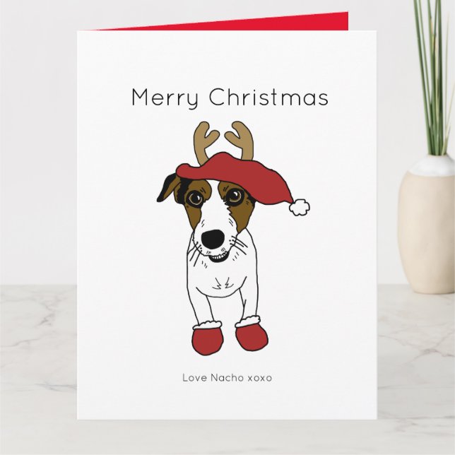 Tarjeta Lindo perro Jack Russell Terrier Navidad Santa (Anverso)