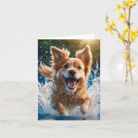 Lindo perro marrón y blanco salpicando en agua en