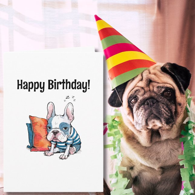Tarjeta lindo perro mascota francés, animal vestido, cumpl (Subido por el creador)