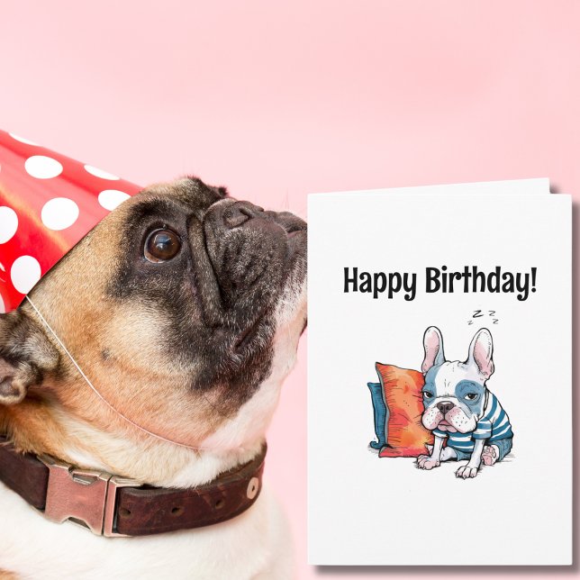 Tarjeta lindo perro mascota francés, animal vestido, cumpl (Subido por el creador)