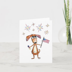 Tarjeta Lindo perro patriótico caprichoso con bandera
