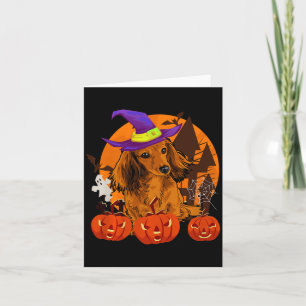 Tarjeta Lindo perro salchicha vienés bruja calabaza amante