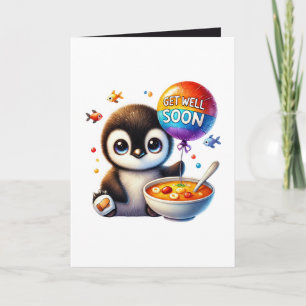 Tarjeta Lindo pingüino de recuperación pronto agregar mens