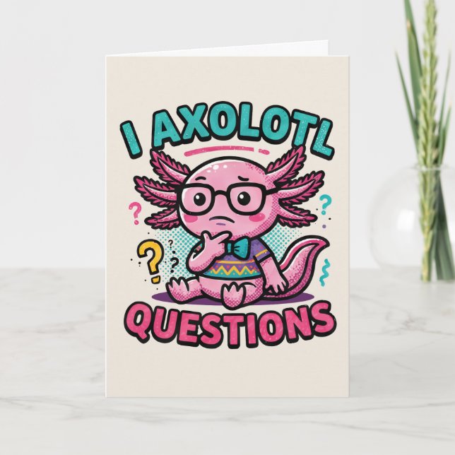 Tarjeta Lindo Preguntas de Ajolote nerd azteca con gafas (Anverso)