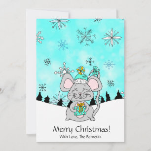 Tarjeta Lindo ratón de Navidad sosteniendo un regalo