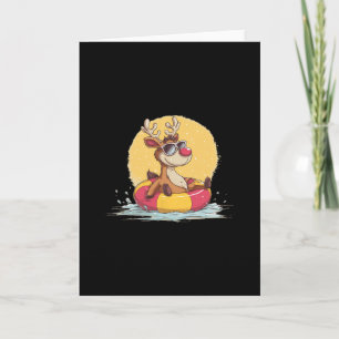 Tarjeta Lindo Reno Con Anillo De Piscina Para Ciervo Y Vac