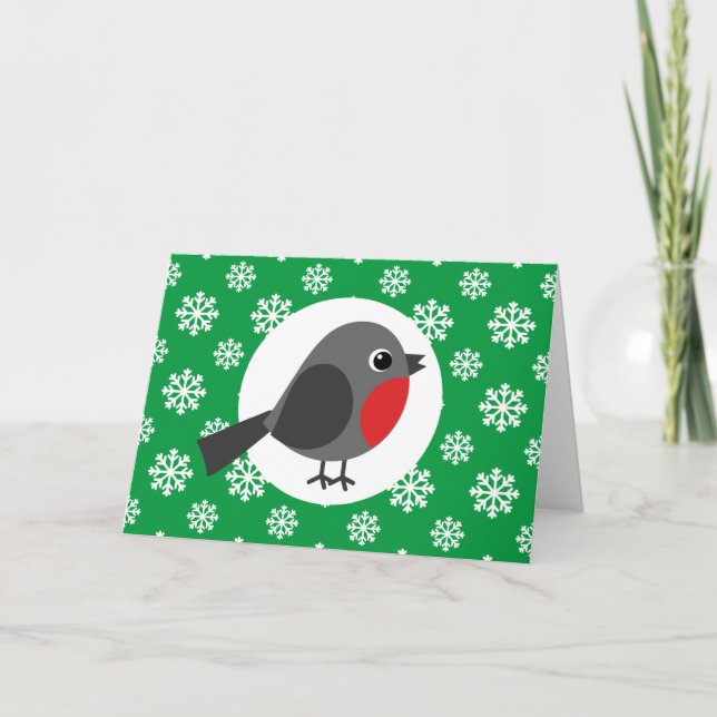Tarjeta Lindo Robin de dibujos animados con los copos de n (Anverso)
