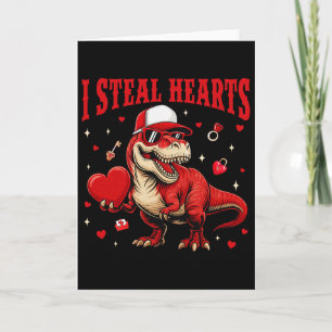Tarjeta Lindo robo corazones San Valentín chicos dinosauri