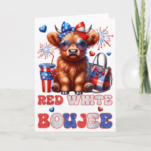 Tarjeta Lindo Rojo Blanco Y Elegante Vaca Highland 4 De Ju