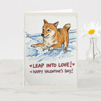 Tarjeta Lindo Shiba Inu "Salta al Amor" para el Día de San