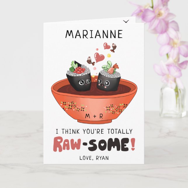 Tarjeta Lindo Sushi Rosa Kawaii Enamorado Día de San Valen (Orquídea)