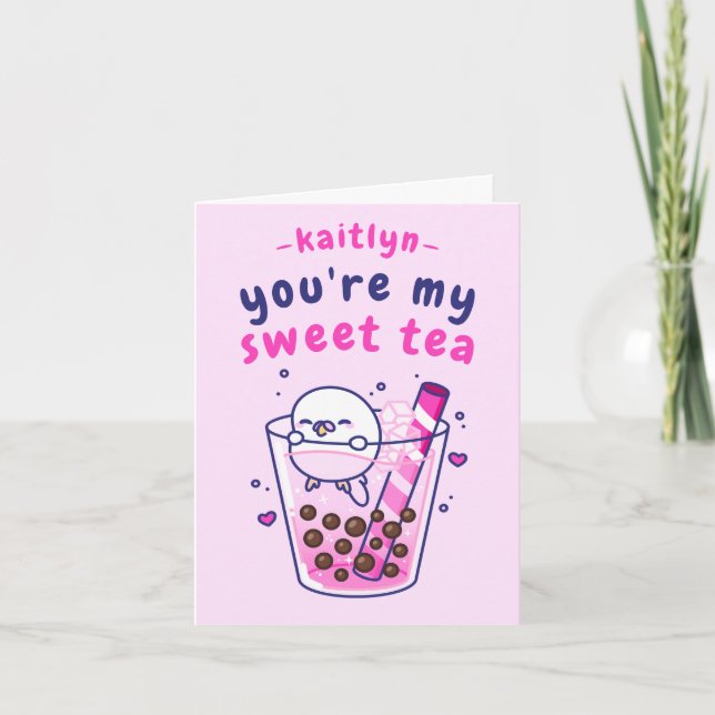 Tarjeta Lindo té dulce Budgie Cartoon San Valentín (Anverso)