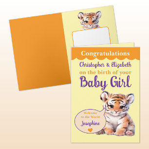 Tarjeta Lindo tigre agregar nombres naranja púrpura niña b