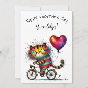 Tarjeta Lindo Tigre Caprichoso Día de San Valentín Plano