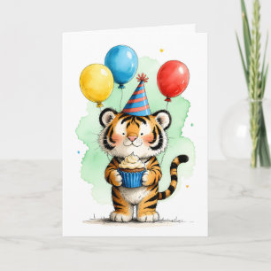 Tarjeta Lindo Tigre con Cumpleaños Feliz Infantil