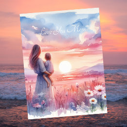 Tarjeta Lindo Viendo la puesta de sol con mamá Feliz día d
