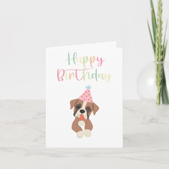 Tarjeta Lindo y Adorable, Cumpleaños de Perro Boxer (Anverso)