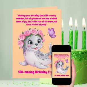 Tarjeta Lindo y colorido León Floral Girly Kids Cumpleaños