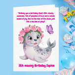 Tarjeta Lindo y colorido León Floral Girly Kids Cumpleaños<br><div class="desc">"¡Haga un chapuzón con esta adorable tarjeta de felicitación de cumpleaños! Con un lindo y colorido león marino con acentos florales, esta tarjeta es perfecta para una celebración de cumpleaños de estilo juvenil inspirada en el océano. Añade tu propio mensaje de personalizado para hacerlo extra especial y adaptado sólo para...</div>