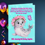 Tarjeta Lindo y colorido León Floral Girly Kids Cumpleaños<br><div class="desc">"¡Haga un chapuzón con esta adorable tarjeta de felicitación de cumpleaños! Con un lindo y colorido león marino con acentos florales, esta tarjeta es perfecta para una celebración de cumpleaños de estilo juvenil inspirada en el océano. Añade tu propio mensaje de personalizado para hacerlo extra especial y adaptado sólo para...</div>
