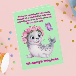 Tarjeta Lindo y colorido León Floral Girly Kids Cumpleaños