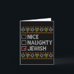 Tarjeta Lindo y travieso judío Ugly Hanukkah Sweater Funny<br><div class="desc">Niza Fea Judía Fea Hanukkah Sweater Funny Chanukkah 1</div>