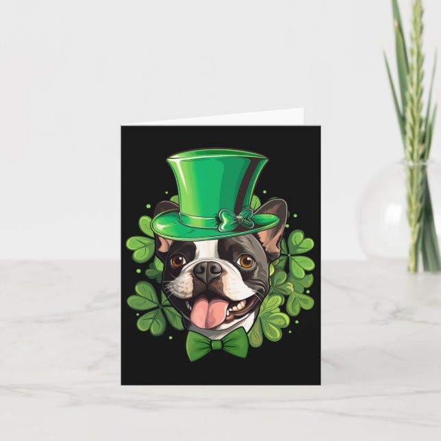 Tarjeta Lindos Boston Terrier de San Patricio  (Anverso)