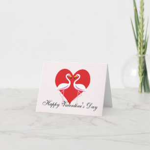Tarjeta Lindos Flamingos Blancos Rosados con Corazón Rojo 