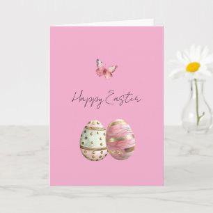 Tarjeta Lindos huevos de Pascua de oro rosa menta mariposa
