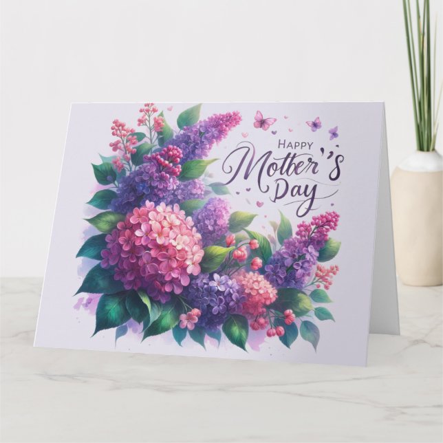 Tarjeta Lindos Lilios Día de la Madre Floral "Mamá"  (Anverso)