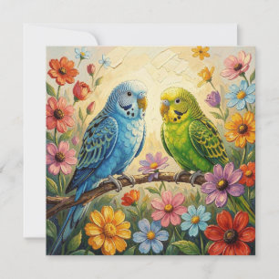 Tarjeta Lindos periquitos Impasto   En blanco