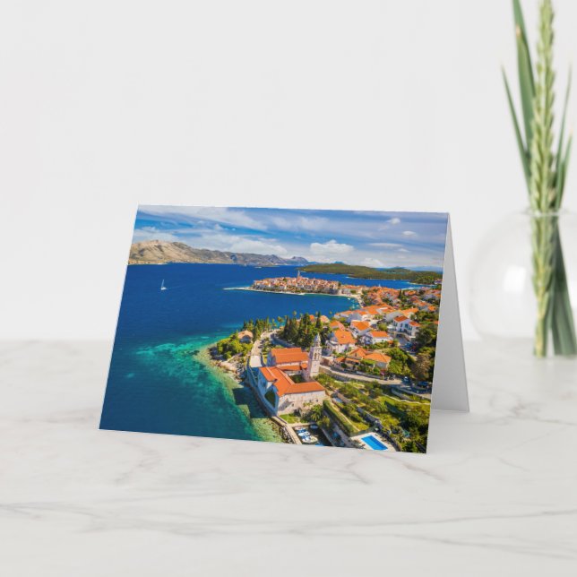 Tarjeta Línea costera | Ciudad de Korcula, isla de Korcula (Anverso)