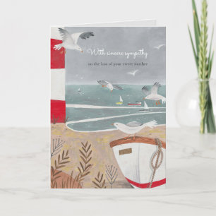 Tarjeta Línea costera con gaviotas gris ilustracion lindo